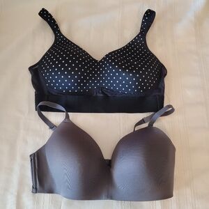 Rhonda Shear Black & Wht Polka Dot Sz L, So Bra Gray Sz 38C Wireless EUC